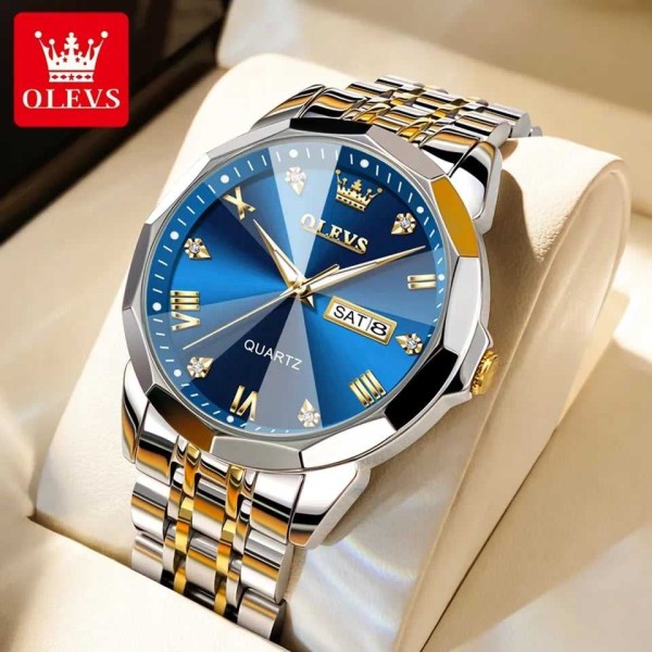 Olevs 9931 Luxury Diamond Dial Stainless Steel Men's watch - Blue