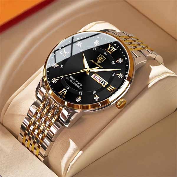 Poedagar 836 Stainless Steel Men Watch - Silver Gold & Black