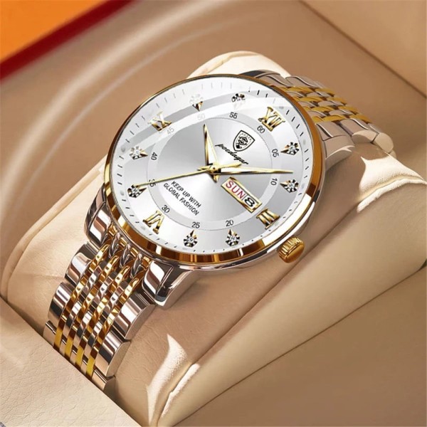 Poedagar 836 Stainless Steel Men Watch - Silver & Gold & White