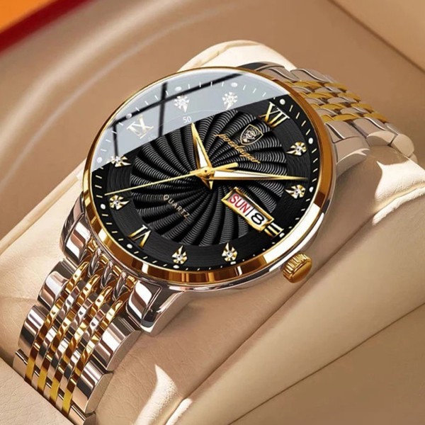 Poedagar 846 Stainless Steel Men Watch - Silver Gold & Black