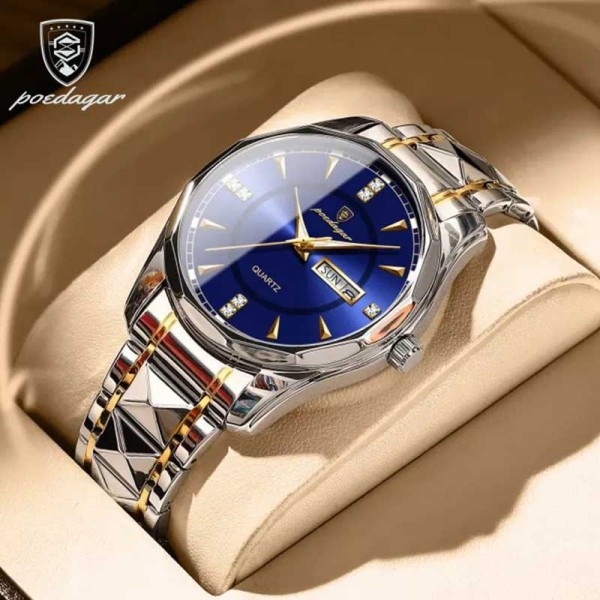 POEDAGAR 980 Luxury Waterproof Quartz  Stainless Steel  Men's Watch - Blue