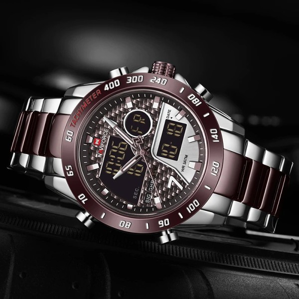 Naviforce Nf 9171 Stainless Steel Wrist Watch For Men - Coffe Color