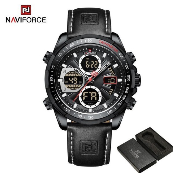NAVIFORCE NF9197 PU Leather Dual Time Wrist Watch - Black