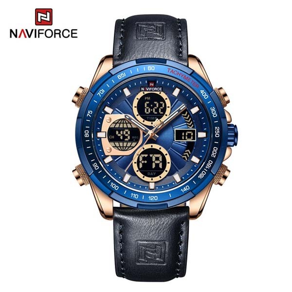 NAVIFORCE NF9197 PU Leather Dual Time Wrist Watch - Blue