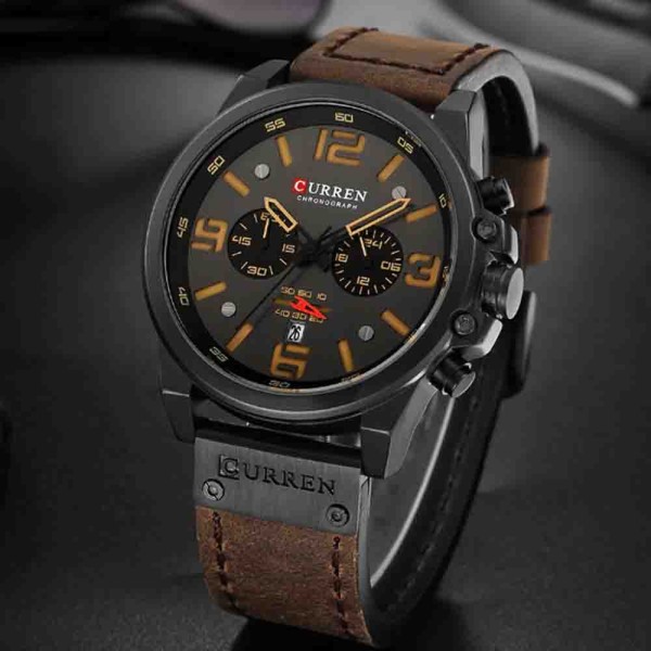 CURREN 8314  Luxury Casual Quartz Leather Chronograph  Wristwatch  For  Men's - Chocklet