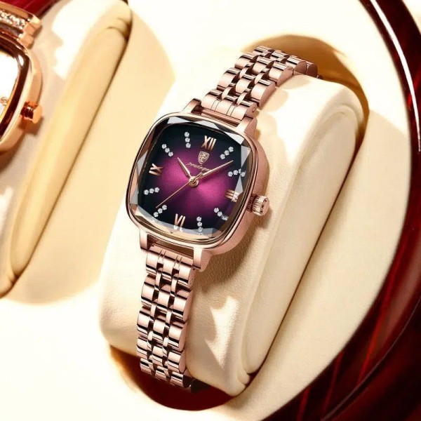 POEDAGAR 712 Luxury Crystal  Fashion Quartz Watch For Women - Rose Gold & Purple