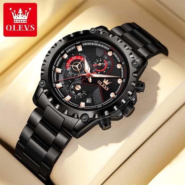 Olevs 2873 Fashion Quartz Chronograph Casual Watches - Black