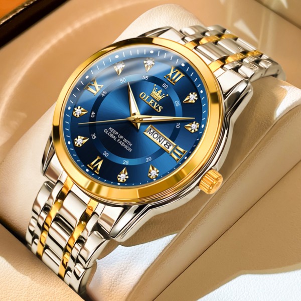 Olevs 5513 Luxury Premium Quality Stainless Steel Watch For Men - Blue