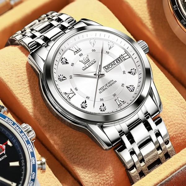 Olevs 5513 Luxury Premium Quality Stainless Steel Watch For Men - Silver
