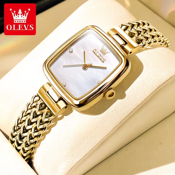 Olevs 9948 Luxury elegant stainless steel fashion Women’s quartz watch- Gold White