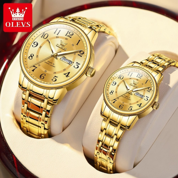 OLEVS 2891 Fashion Quartz Couple Watch - Gold