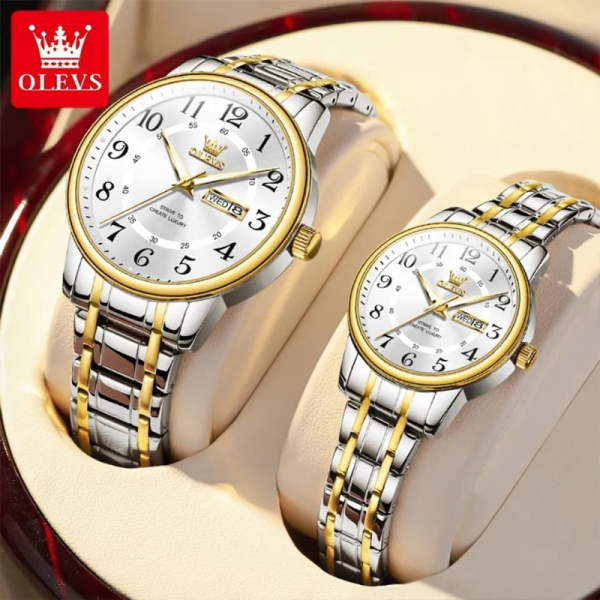 OLEVS 2891 Fashion Quartz Couple Watch - White