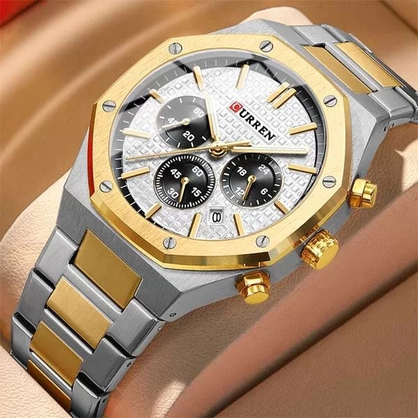 CURREN 8440 Luxury Stainless Steel Quartz   Men Watch -Silver/White