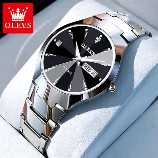 OLEVS 8697 Ceramic Tungsten Steel Strap Elegant Fashion Diamond Cart Wrist Watch For - Silver & Black