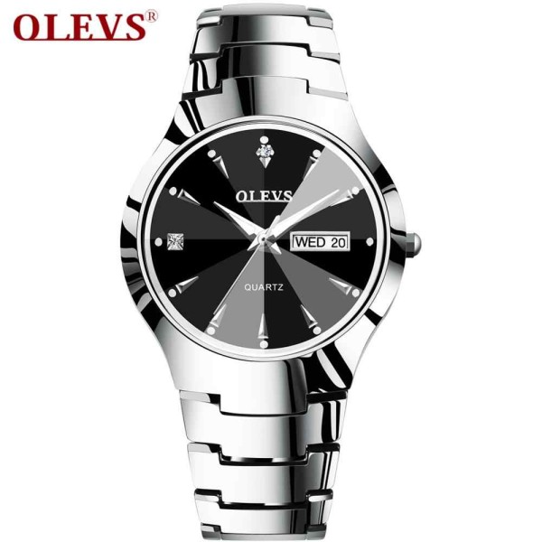 OLEVS 8697 Ceramic Tungsten Steel Strap Elegant Fashion Diamond Cart Wrist Watch For - Silver & Black