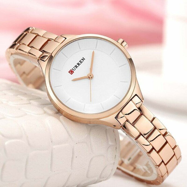 CURREN 9015 Stainless Steel Ladies Watch - Rose Gold & White