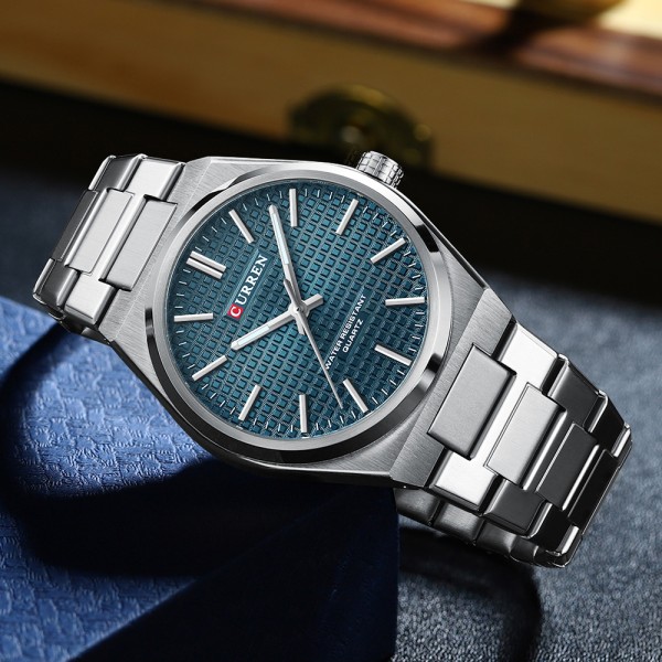 CURREN 8439 Stainless Steel Fashion Quartz Man For- Silver/Blue