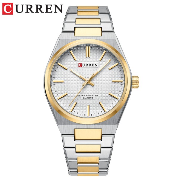 CURREN 8439 Stainless Steel Fashion Quartz Man For- Golden/White
