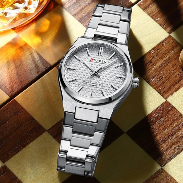 CURREN 8439 Stainless Steel Fashion Quartz Man For- Silver/White
