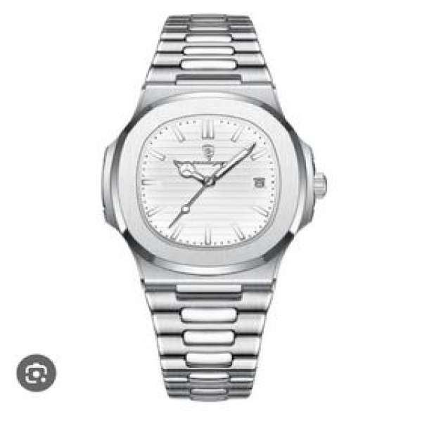 POEDAGAR 613 Luxury  Stainless Steel Square Quartz Men's Watch-  Silver & Black