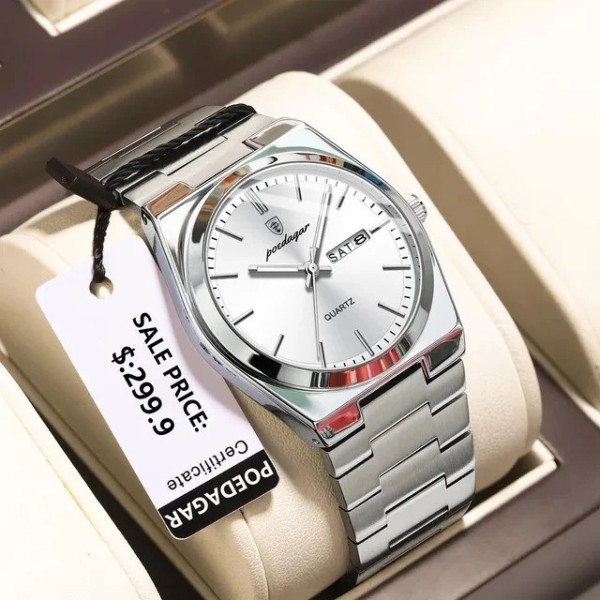 POEDAGAR 930 Luxury Stainless Steel Quartz Men's Watch- White