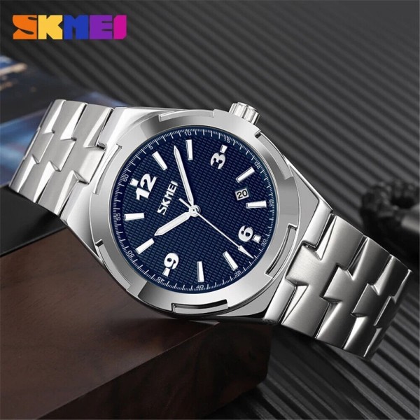 SKMEI 9290 Stainless Steel Mens Casual Watch - Silver & Blue