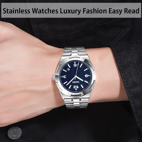 SKMEI 9290 Stainless Steel Mens Casual Watch - Silver & Blue