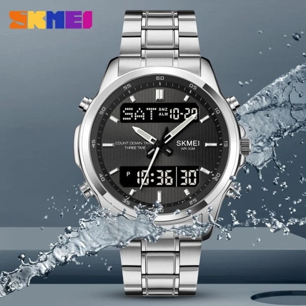 SKMEI 2049 Dual Display Electronic Multifunctional Men Watch - Silver