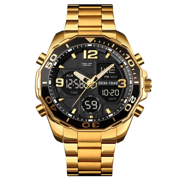 SKMEI 1649 Stainless Steel Dual Time Sport Watch For Men - Golden