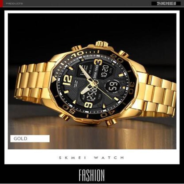 SKMEI 1649 Stainless Steel Dual Time Sport Watch For Men - Golden